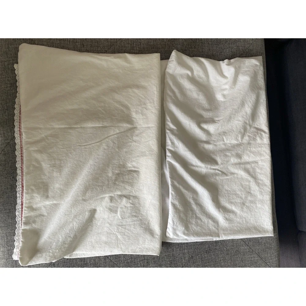 2 Vintage White Hand-stiched Needlepoint Floral Standard‎ Size Pillowcase